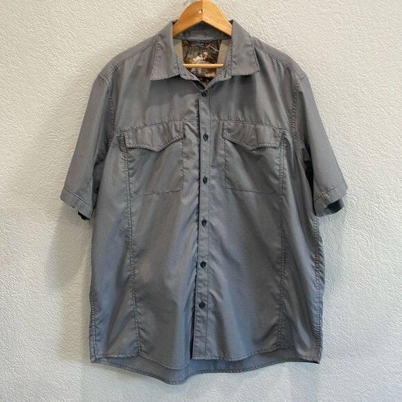 Realtree Navy Blue & White Check Outdoor Active Short Sleeve Button Down Large - Picture 1 of 7